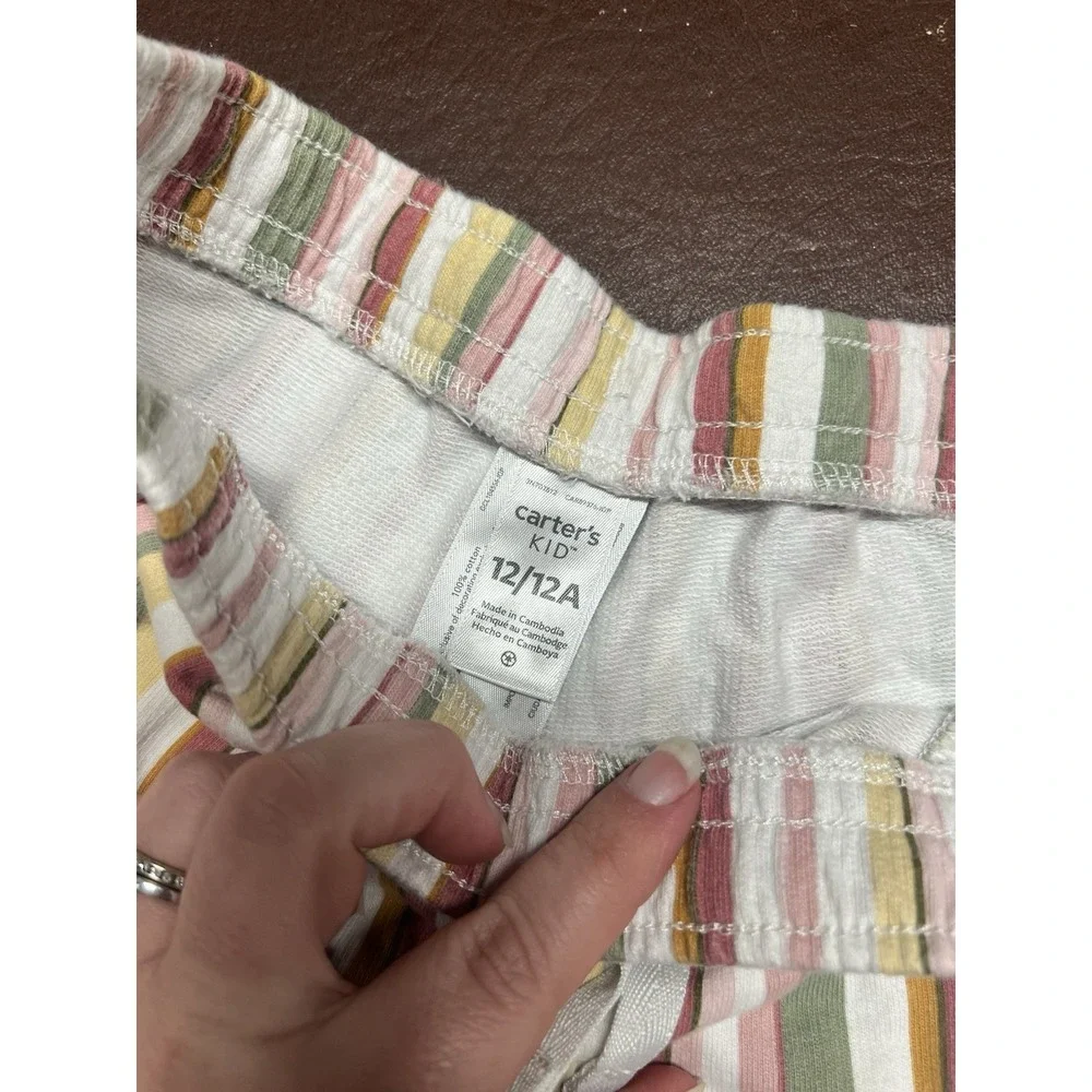 Carters Twill Tie Front Detail Stripe Pull On Shorts‎ Girls Size 12/12A
